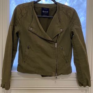 Madewell army green cropped moto jacket